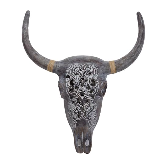 Grey Resin Bohemian Skull Wall Decor 5" x 20" x 23"